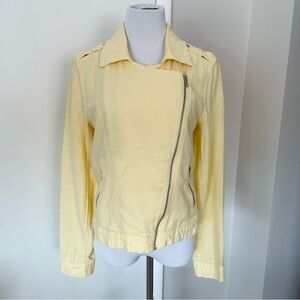 Maurices Pastel Yellow Linen Blend Asymmetrical Zip Up Moto Jacket Size M